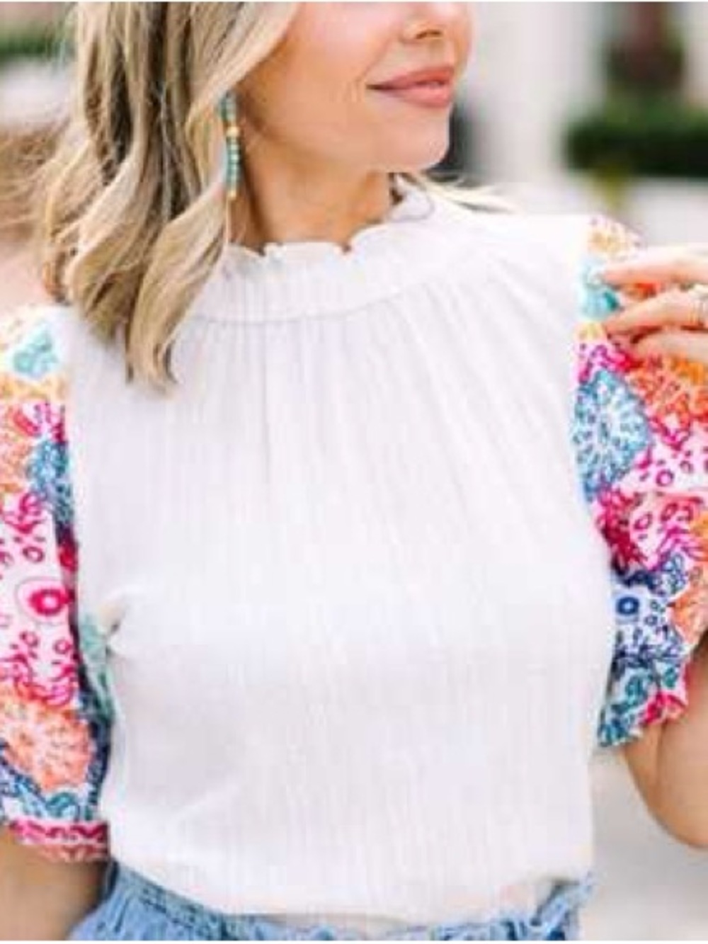 THML: On Your Heart White Embroidered Sleeve Blouse size S
